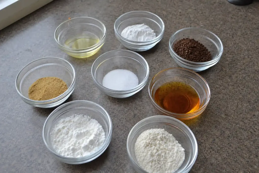 Små glasskålar med pulver och flytande ingredienser som taurin och koffein, vanliga råvaror bakom trenden där energidryck ...