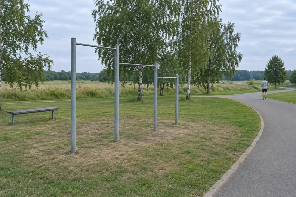 Hur mycket protein behövs när man tränar? En löpare på stig vid ett utegym en mulen morgon