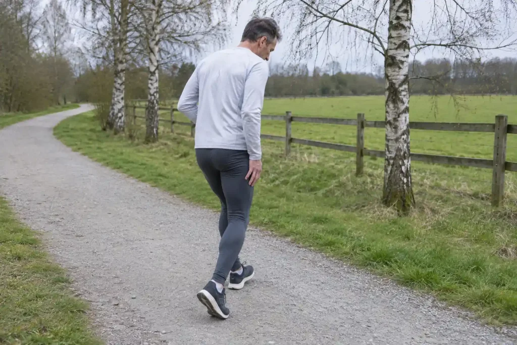 Löpare joggar försiktigt på grusväg, så förbereder du dig för långloppet